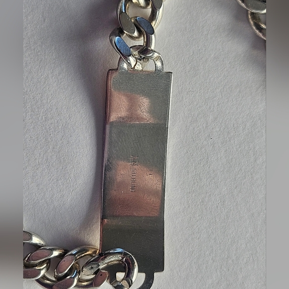 Heavy 34g Men's 8" Sterling Silver ID Plaque Chain Link Bracelet - Picture 2 of 7